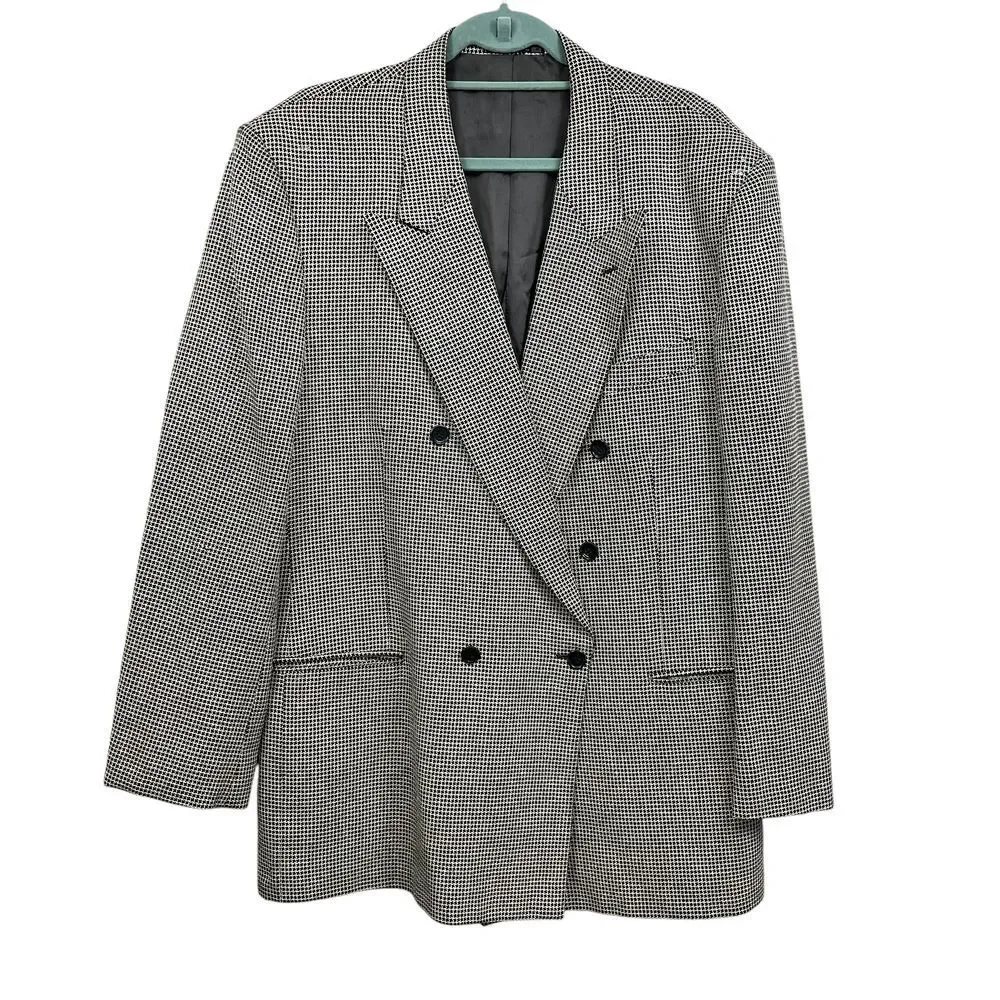 Andrew Fezza Men Houndstooth Blazer Sport Coat Double Breasted Black Cream 42R‎
